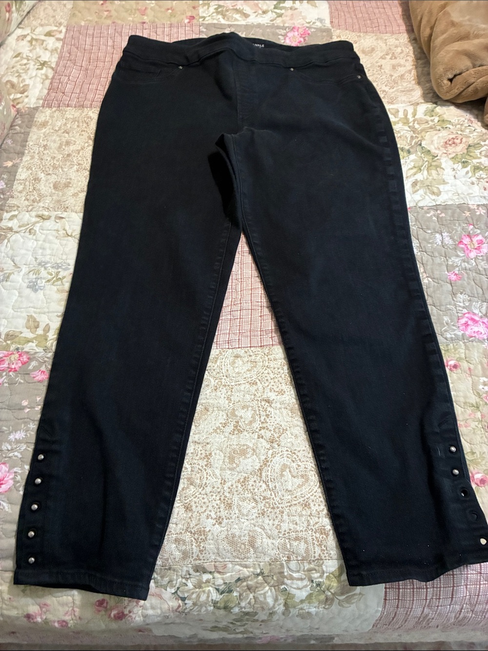 Chico's Black Straight-Leg Jeans with Snap Hem Accents